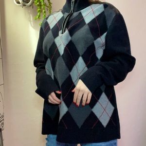 trendy argyle y2k sweater with zipper
